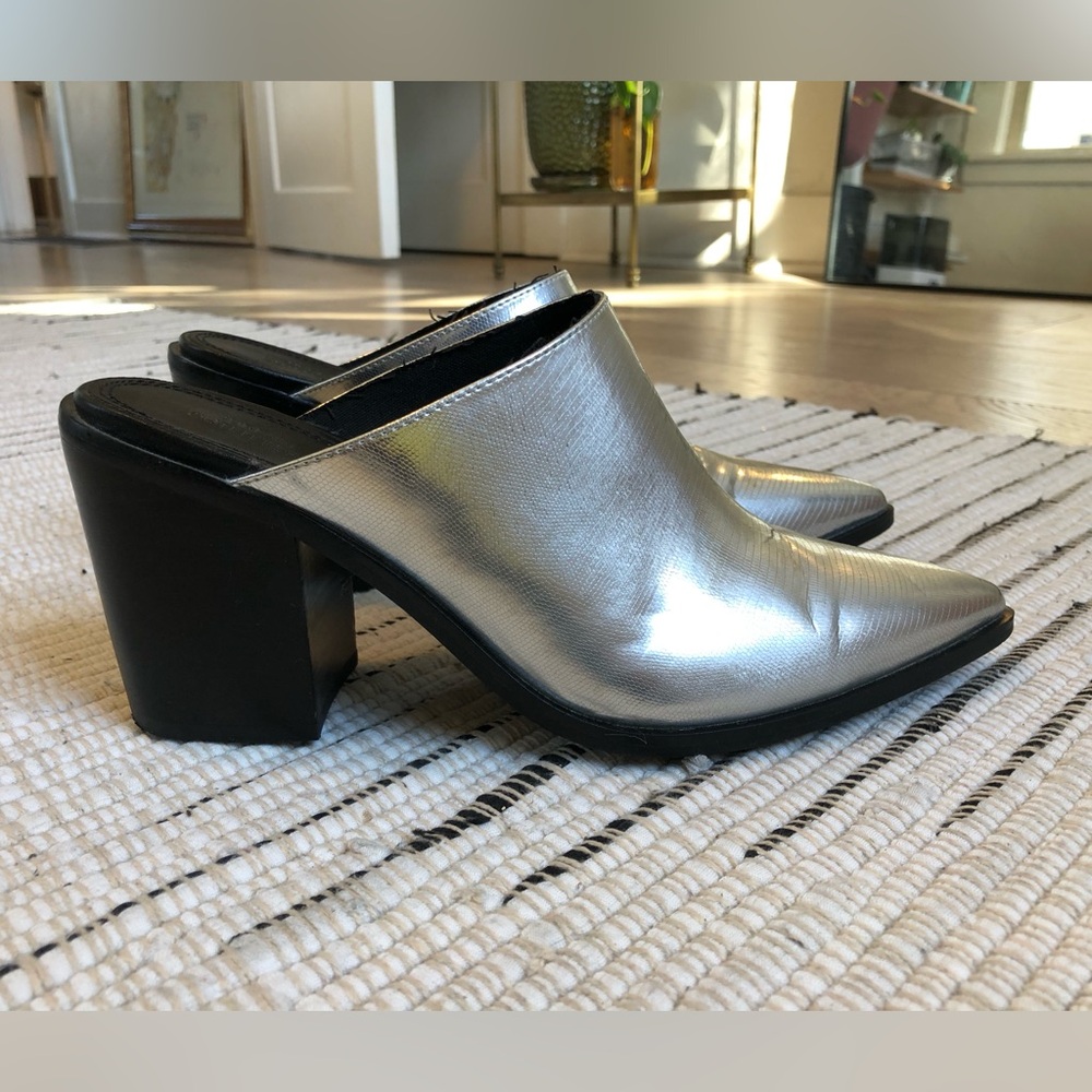 Metallic Silver Western Mule Heel